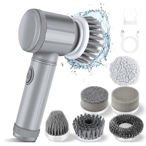 Electric Cleaning Brush Scrubber with 6 Replaceable Heads - Picture 7 of 7